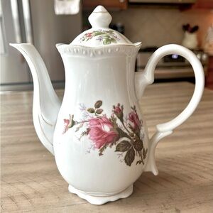 Vintage Japan moss rose teapot with gold trim